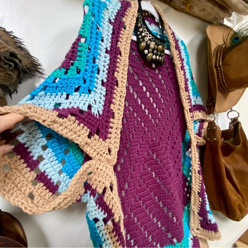 Vintage Multicolor Crochet Cardigan - Picture 5 of 8